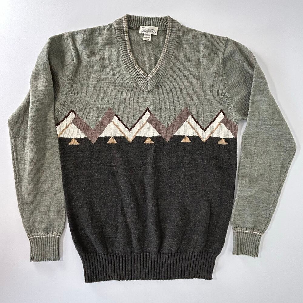 Vintage 90s Alexus Sweater Mens Large Gray Geometric V Neck